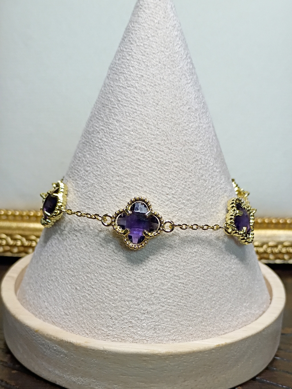 New Gold-Plated Purple Clover Link Bracelet